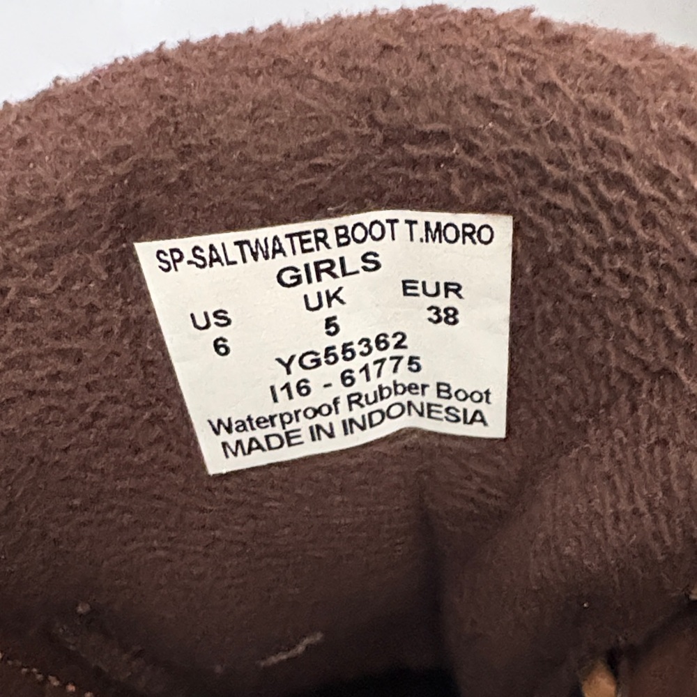 Sperry  girls  saltwater  Brown Duck Boots with Tan Accents Size 6 waterproof - Picture 4 of 13